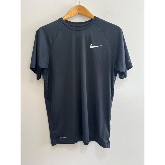Nike Dri-Fit Swim Shirt Mens M Black UPF 40+ Short Sleeve - Picture 1 of 8
